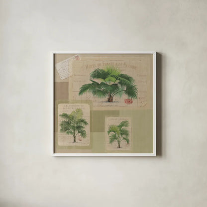 Palmiers Pattern VIII by Wild Apple Portfolio. Shown in a crisp white glass frame for a clean and minimalist style. Available as an archival giclee rolled canvas, fine art paper, or poster print. SKU 94766a.