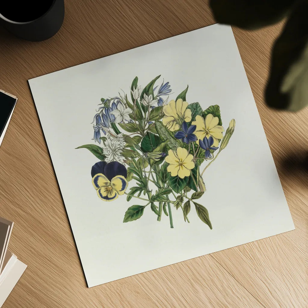 Pansy Party I by Wild Apple Portfolio. Shown as a detailed flat fine art print, highlighting archival giclee quality. Available as an archival giclee rolled canvas, fine art paper, or poster print. SKU 84747a.
