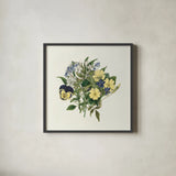 Pansy Party I by Wild Apple Portfolio. Shown in a sleek black glass frame for a contemporary gallery look. Available as an archival giclee rolled canvas, fine art paper, or poster print. SKU 84747a.