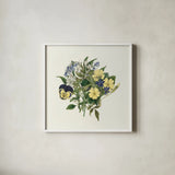 Pansy Party I by Wild Apple Portfolio. Shown in a crisp white glass frame for a clean and minimalist style. Available as an archival giclee rolled canvas, fine art paper, or poster print. SKU 84747a.