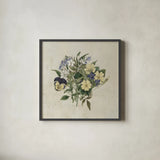 Pansy Party I Textured by Wild Apple Portfolio. Shown in a sleek black glass frame for a contemporary gallery look. Available as an archival giclee rolled canvas, fine art paper, or poster print. SKU 88634a.