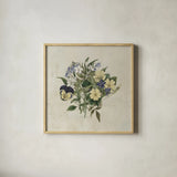 Pansy Party I Textured by Wild Apple Portfolio. Shown in a natural wood glass frame for a timeless modern aesthetic. Available as an archival giclee rolled canvas, fine art paper, or poster print. SKU 88634a.