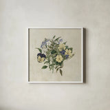 Pansy Party I Textured by Wild Apple Portfolio. Shown in a crisp white glass frame for a clean and minimalist style. Available as an archival giclee rolled canvas, fine art paper, or poster print. SKU 88634a.