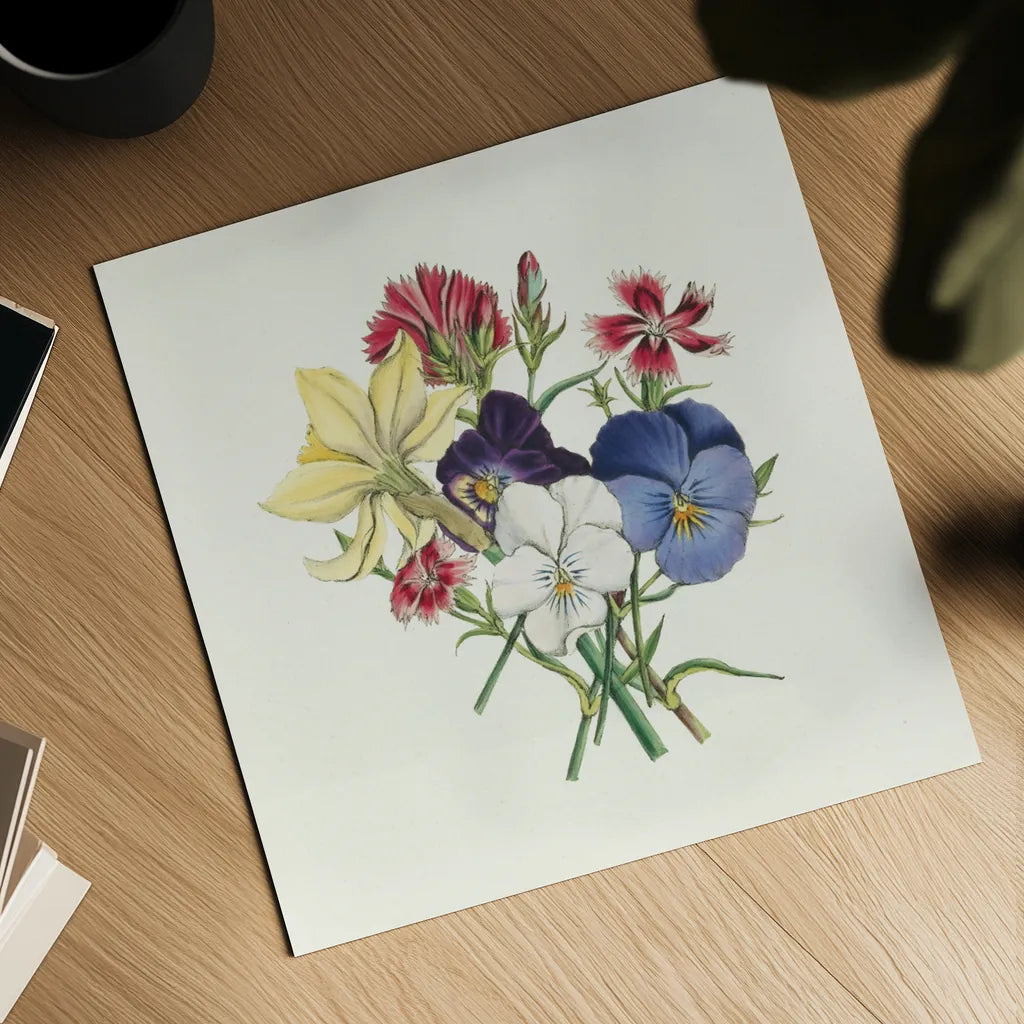 Pansy Party II by Wild Apple Portfolio. Shown as a detailed flat fine art print, highlighting archival giclee quality. Available as an archival giclee rolled canvas, fine art paper, or poster print. SKU 84748a.