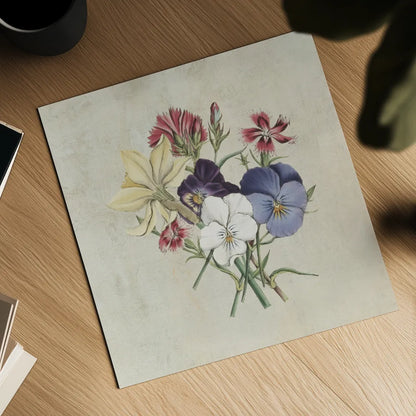 Pansy Party II Textured by Wild Apple Portfolio. Shown as a detailed flat fine art print, highlighting archival giclee quality. Available as an archival giclee rolled canvas, fine art paper, or poster print. SKU 88635a.