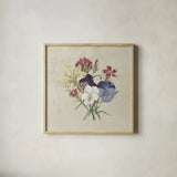 Pansy Party II Textured by Wild Apple Portfolio. Shown in a natural wood glass frame for a timeless modern aesthetic. Available as an archival giclee rolled canvas, fine art paper, or poster print. SKU 88635a.
