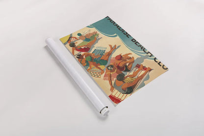 Paradise Beach Club by Wild Apple Portfolio. shown as a rolled paper print. Available as archival giclee rolled canvas, fine art paper, or poster print. SKU 9111h.