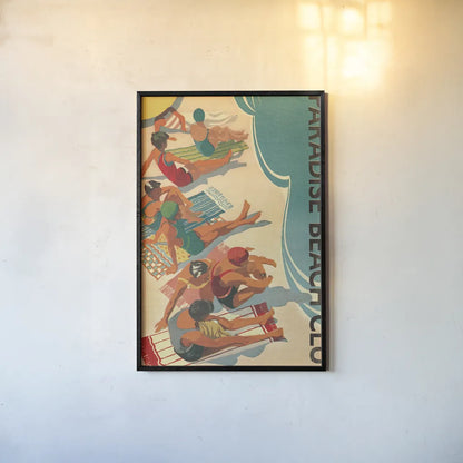 Paradise Beach Club by Wild Apple Portfolio. shown as a paper print in a black flame. Available as a archival giclee rolled canvas, fine art paper, or poster print. SKU 9111h.