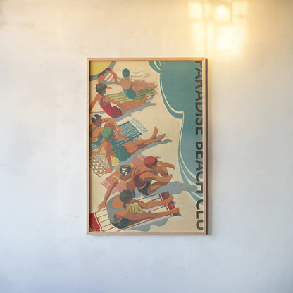 Paradise Beach Club by Wild Apple Portfolio. shown as a paper print in a natural frame. Available as a archival giclee rolled canvas, fine art paper, or poster print. SKU 9111h.