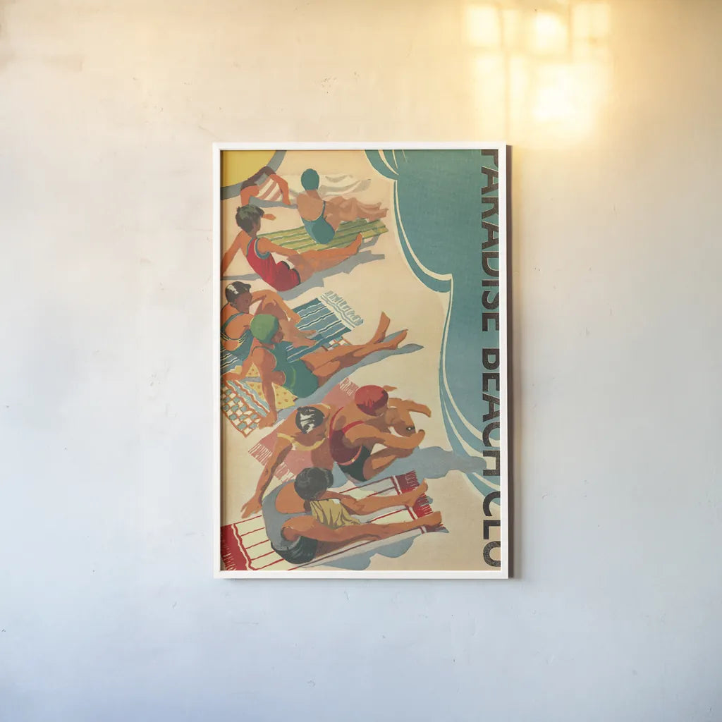 Paradise Beach Club by Wild Apple Portfolio. shown as a paper print in a white frame. Available as a archival giclee rolled canvas, fine art paper, or poster print. SKU 9111h.