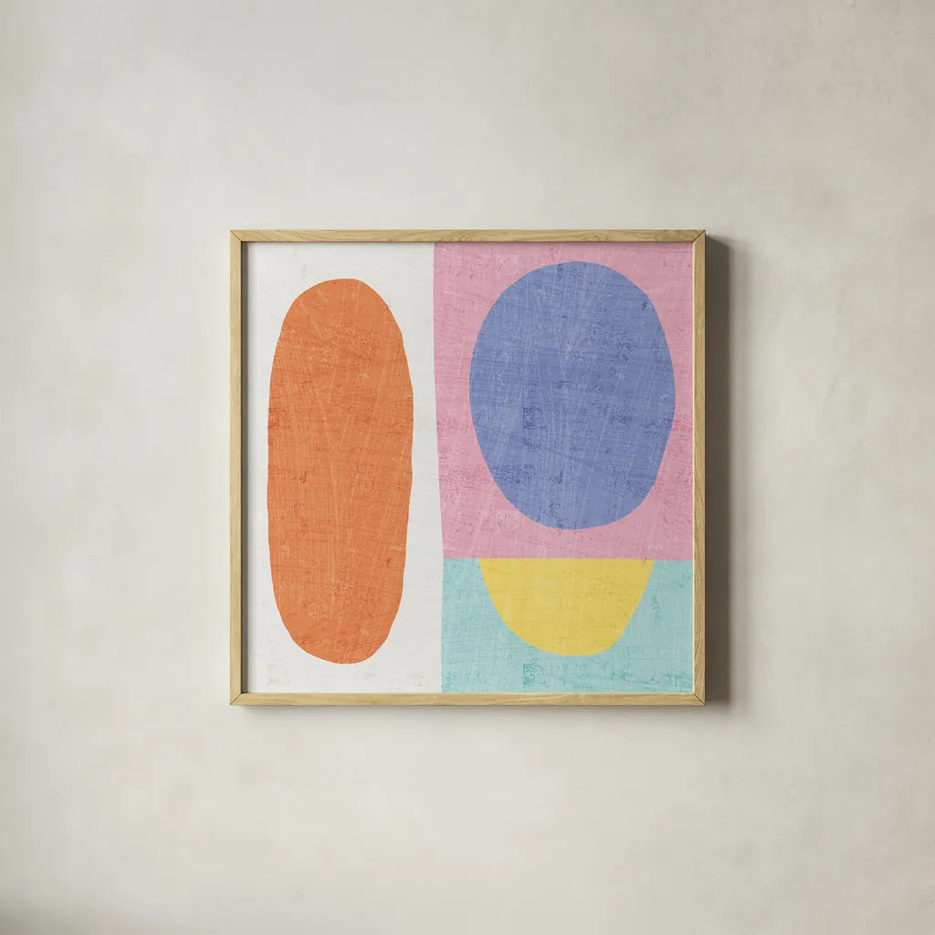 Pastel I by Wild Apple Portfolio. Shown in a natural wood glass frame for a timeless modern aesthetic. Available as an archival giclee rolled canvas, fine art paper, or poster print. SKU 84104a.