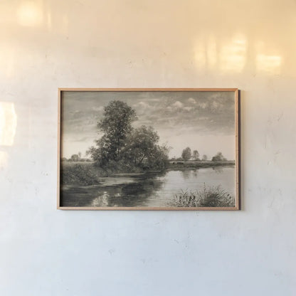 Pastoral Pond Landscape by Wild Apple Portfolio. shown as a paper print in a natural frame. Available as a archival giclee rolled canvas, fine art paper, or poster print. SKU 88539i.
