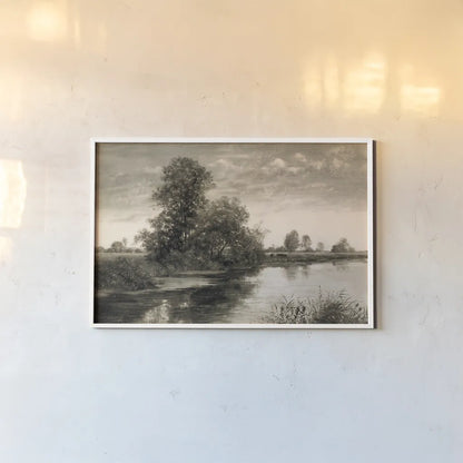 Pastoral Pond Landscape by Wild Apple Portfolio. shown as a paper print in a white frame. Available as a archival giclee rolled canvas, fine art paper, or poster print. SKU 88539i.
