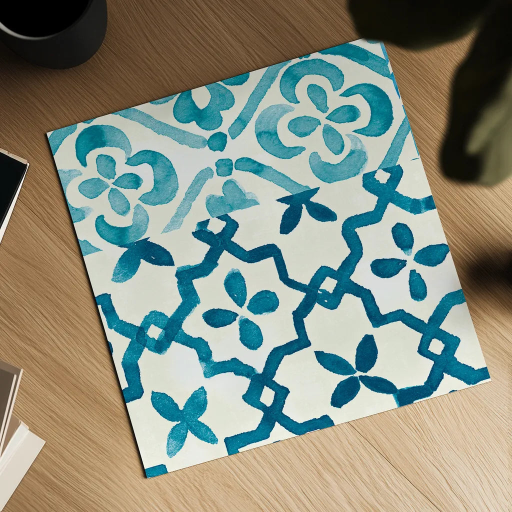 Patterns of Morocco Tile I by Wild Apple Portfolio. Shown as a detailed flat fine art print, highlighting archival giclee quality. Available as an archival giclee rolled canvas, fine art paper, or poster print. SKU 74296a.