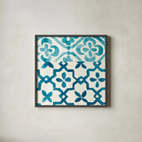 Patterns of Morocco Tile I by Wild Apple Portfolio. Shown in a sleek black glass frame for a contemporary gallery look. Available as an archival giclee rolled canvas, fine art paper, or poster print. SKU 74296a.