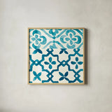 Patterns of Morocco Tile I by Wild Apple Portfolio. Shown in a natural wood glass frame for a timeless modern aesthetic. Available as an archival giclee rolled canvas, fine art paper, or poster print. SKU 74296a.