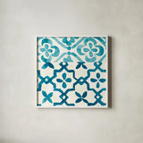 Patterns of Morocco Tile I by Wild Apple Portfolio. Shown in a crisp white glass frame for a clean and minimalist style. Available as an archival giclee rolled canvas, fine art paper, or poster print. SKU 74296a.