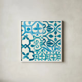 Patterns of Morocco Tile II by Wild Apple Portfolio. Shown in a crisp white glass frame for a clean and minimalist style. Available as an archival giclee rolled canvas, fine art paper, or poster print. SKU 74299a.