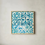 Patterns of Morocco Tile III by Wild Apple Portfolio. Shown in a natural wood glass frame for a timeless modern aesthetic. Available as an archival giclee rolled canvas, fine art paper, or poster print. SKU 74301a.
