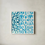 Patterns of Morocco Tile IV by Wild Apple Portfolio. Shown in a crisp white glass frame for a clean and minimalist style. Available as an archival giclee rolled canvas, fine art paper, or poster print. SKU 74303a.