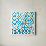 Patterns of Morocco Tile IX by Wild Apple Portfolio. Shown in a crisp white glass frame for a clean and minimalist style. Available as an archival giclee rolled canvas, fine art paper, or poster print. SKU 74305a.