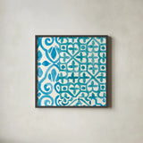 Patterns of Morocco Tile V by Wild Apple Portfolio. Shown in a sleek black glass frame for a contemporary gallery look. Available as an archival giclee rolled canvas, fine art paper, or poster print. SKU 74307a.