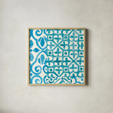 Patterns of Morocco Tile V by Wild Apple Portfolio. Shown in a natural wood glass frame for a timeless modern aesthetic. Available as an archival giclee rolled canvas, fine art paper, or poster print. SKU 74307a.
