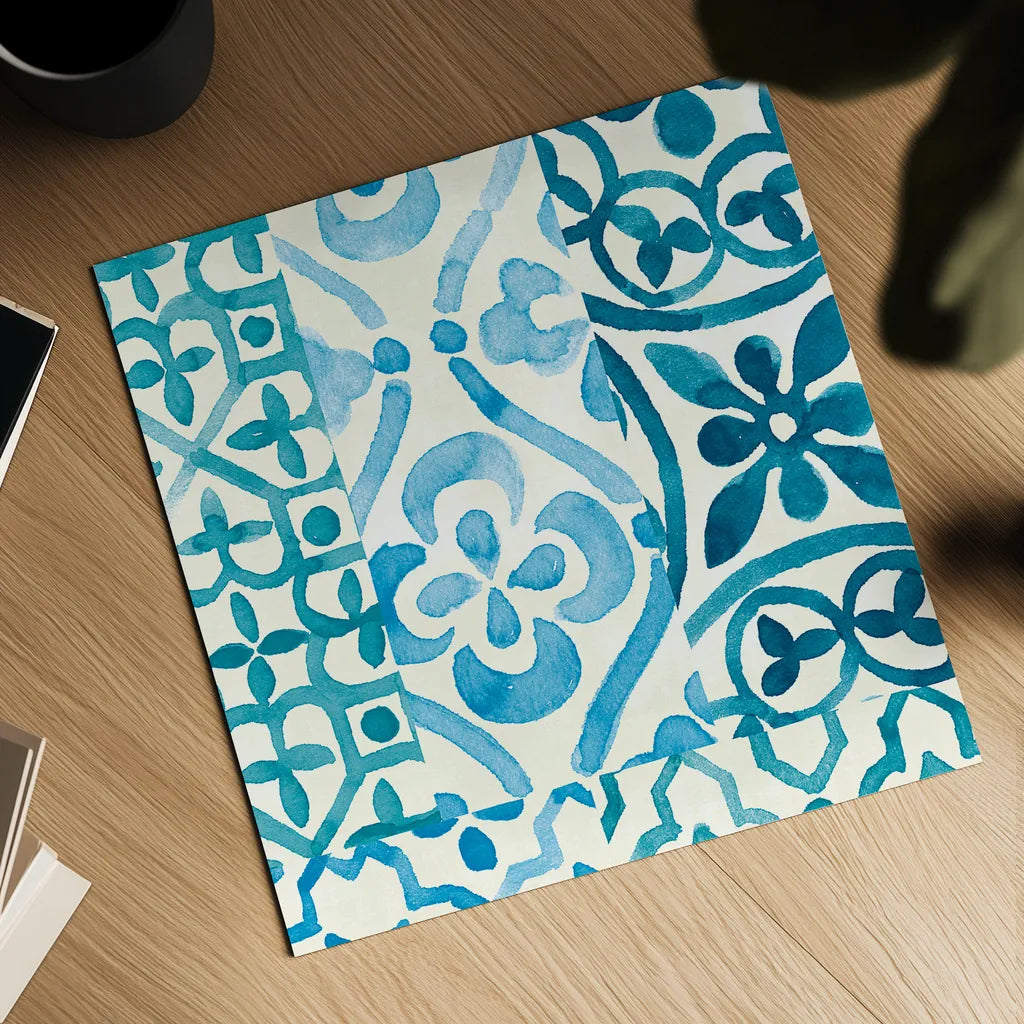 Patterns of Morocco Tile VI by Wild Apple Portfolio. Shown as a detailed flat fine art print, highlighting archival giclee quality. Available as an archival giclee rolled canvas, fine art paper, or poster print. SKU 74309a.