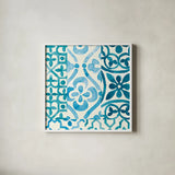Patterns of Morocco Tile VI by Wild Apple Portfolio. Shown in a crisp white glass frame for a clean and minimalist style. Available as an archival giclee rolled canvas, fine art paper, or poster print. SKU 74309a.