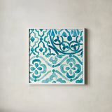 Patterns of Morocco Tile VII by Wild Apple Portfolio. Shown in a crisp white glass frame for a clean and minimalist style. Available as an archival giclee rolled canvas, fine art paper, or poster print. SKU 74311a.