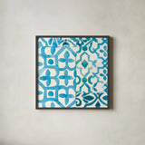 Patterns of Morocco Tile VIII by Wild Apple Portfolio. Shown in a sleek black glass frame for a contemporary gallery look. Available as an archival giclee rolled canvas, fine art paper, or poster print. SKU 74313a.