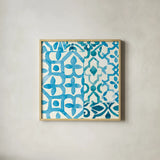 Patterns of Morocco Tile VIII by Wild Apple Portfolio. Shown in a natural wood glass frame for a timeless modern aesthetic. Available as an archival giclee rolled canvas, fine art paper, or poster print. SKU 74313a.