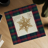 Plaid Christmas Stamp II by Wild Apple Portfolio. Shown as a detailed flat fine art print, highlighting archival giclee quality. Available as an archival giclee rolled canvas, fine art paper, or poster print. SKU 102667a.