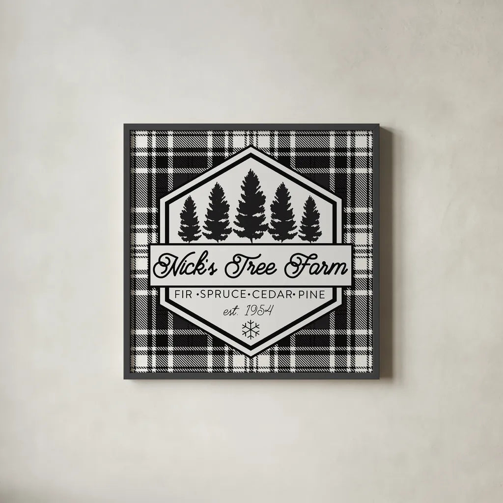Plaid Holidays I by Wild Apple Portfolio. Shown in a sleek black glass frame for a contemporary gallery look. Available as an archival giclee rolled canvas, fine art paper, or poster print. SKU 60260a.