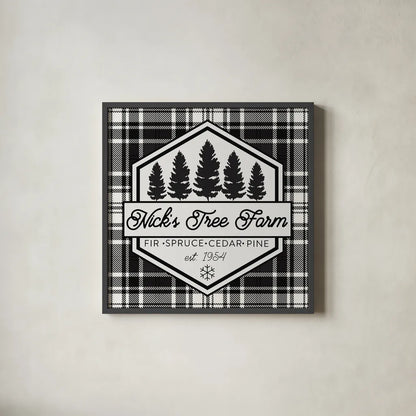 Plaid Holidays I by Wild Apple Portfolio. Shown in a sleek black glass frame for a contemporary gallery look. Available as an archival giclee rolled canvas, fine art paper, or poster print. SKU 60260a.