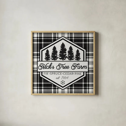 Plaid Holidays I by Wild Apple Portfolio. Shown in a natural wood glass frame for a timeless modern aesthetic. Available as an archival giclee rolled canvas, fine art paper, or poster print. SKU 60260a.