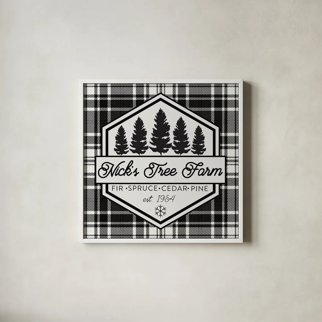 Plaid Holidays I by Wild Apple Portfolio. Shown in a crisp white glass frame for a clean and minimalist style. Available as an archival giclee rolled canvas, fine art paper, or poster print. SKU 60260a.