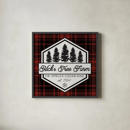 Plaid Holidays I RB by Wild Apple Portfolio. Shown in a sleek black glass frame for a contemporary gallery look. Available as an archival giclee rolled canvas, fine art paper, or poster print. SKU 65278a.