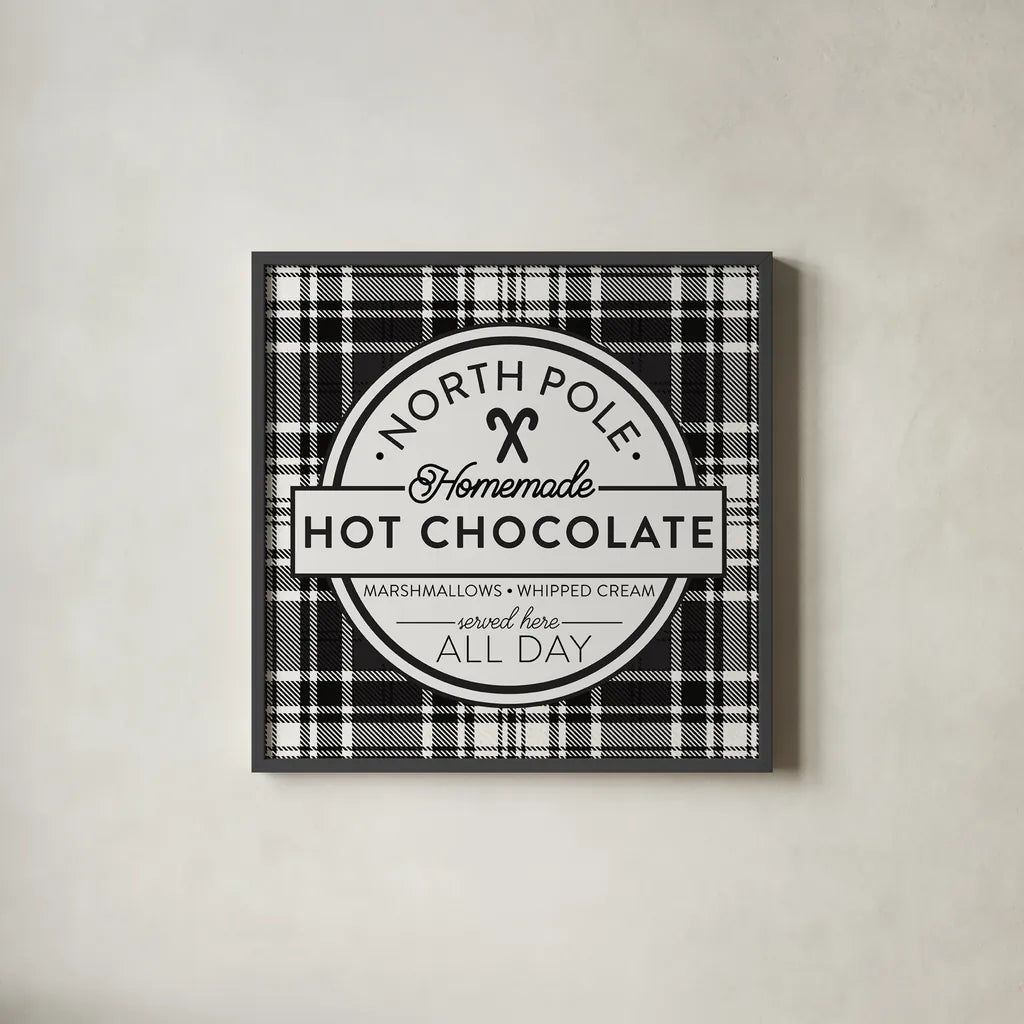 Plaid Holidays II by Wild Apple Portfolio. Shown in a sleek black glass frame for a contemporary gallery look. Available as an archival giclee rolled canvas, fine art paper, or poster print. SKU 60261a.