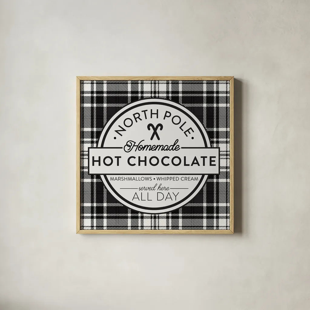 Plaid Holidays II by Wild Apple Portfolio. Shown in a natural wood glass frame for a timeless modern aesthetic. Available as an archival giclee rolled canvas, fine art paper, or poster print. SKU 60261a.