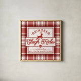 Plaid Holidays III Red by Wild Apple Portfolio. Shown in a natural wood glass frame for a timeless modern aesthetic. Available as an archival giclee rolled canvas, fine art paper, or poster print. SKU 64770a.