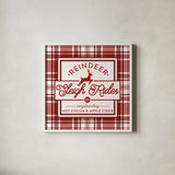 Plaid Holidays III Red by Wild Apple Portfolio. Shown in a crisp white glass frame for a clean and minimalist style. Available as an archival giclee rolled canvas, fine art paper, or poster print. SKU 64770a.