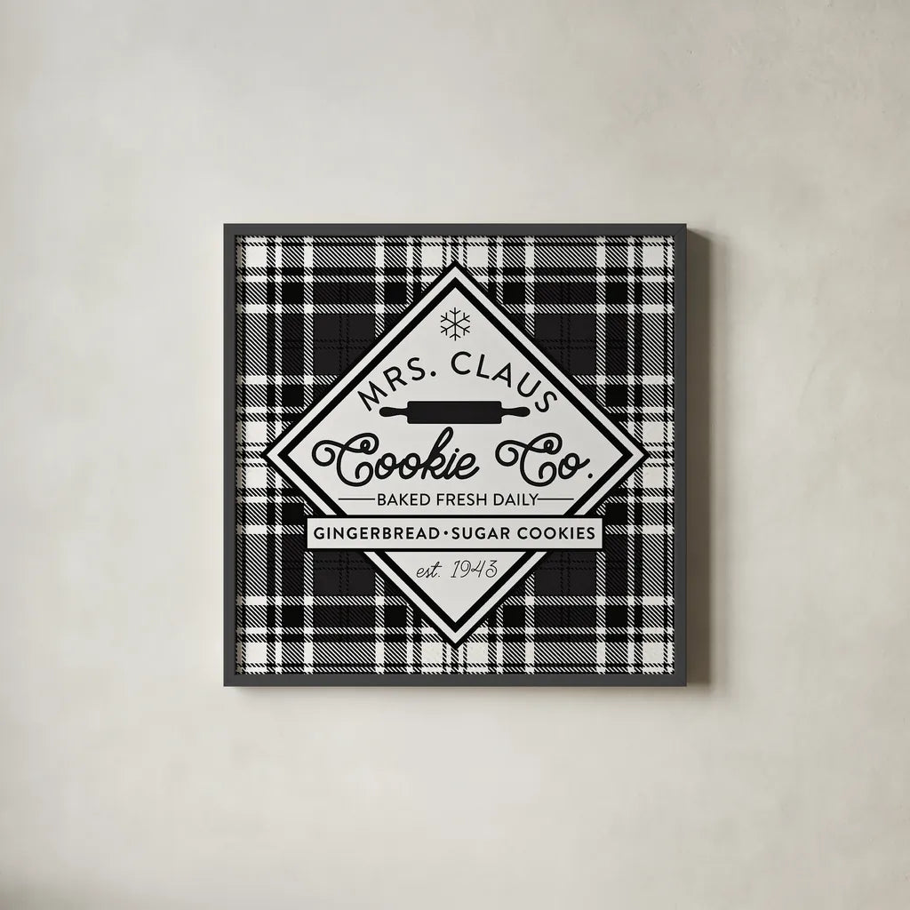 Plaid Holidays IV by Wild Apple Portfolio. Shown in a sleek black glass frame for a contemporary gallery look. Available as an archival giclee rolled canvas, fine art paper, or poster print. SKU 62152a.