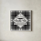 Plaid Holidays IV by Wild Apple Portfolio. Shown in a crisp white glass frame for a clean and minimalist style. Available as an archival giclee rolled canvas, fine art paper, or poster print. SKU 62152a.