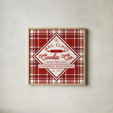Plaid Holidays IV Red by Wild Apple Portfolio. Shown in a natural wood glass frame for a timeless modern aesthetic. Available as an archival giclee rolled canvas, fine art paper, or poster print. SKU 64771a.
