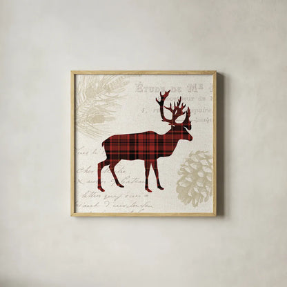 Plaid Lodge I by Wild Apple Portfolio. Shown in a natural wood glass frame for a timeless modern aesthetic. Available as an archival giclee rolled canvas, fine art paper, or poster print. SKU 33686a.