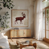 Plaid Lodge I by Wild Apple Portfolio. Shown in a natural wood frame in a cozy modern living room. Available as an archival giclee rolled canvas, fine art paper, or poster print. SKU 33686a.