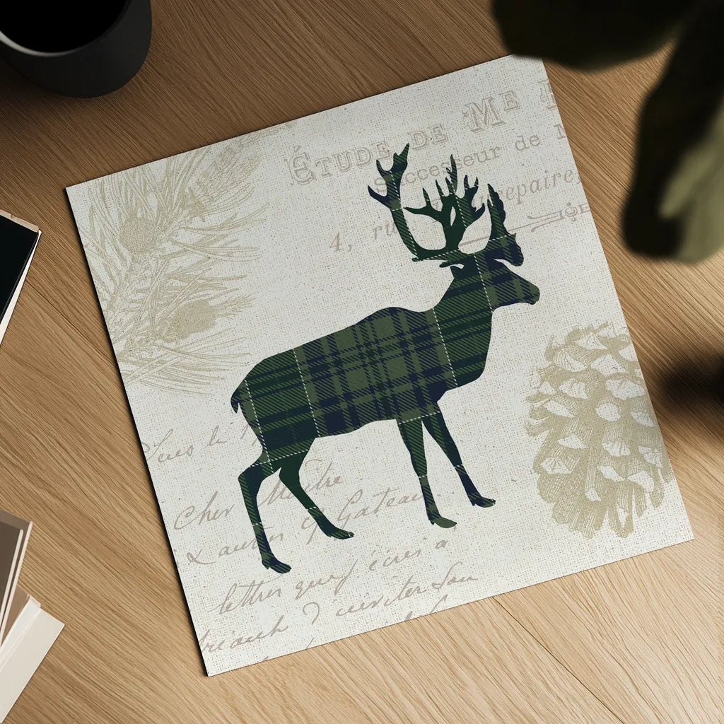 Plaid Lodge I Navy Green by Wild Apple Portfolio. Shown as a detailed flat fine art print, highlighting archival giclee quality. Available as an archival giclee rolled canvas, fine art paper, or poster print. SKU 59707a.