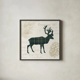 Plaid Lodge I Navy Green by Wild Apple Portfolio. Shown in a sleek black glass frame for a contemporary gallery look. Available as an archival giclee rolled canvas, fine art paper, or poster print. SKU 59707a.