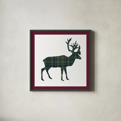 Plaid Lodge I Navy Green by Wild Apple Portfolio. Shown in a sleek black glass frame for a contemporary gallery look. Available as an archival giclee rolled canvas, fine art paper, or poster print. SKU 65486a.